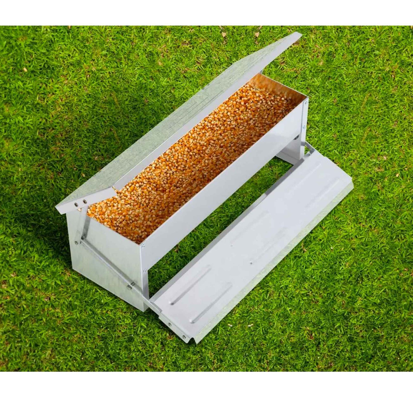8L Automatic Chook Chicken Feeder Poultry Auto Treadle Aluminium Metal Coop - DogsDomain.com.au