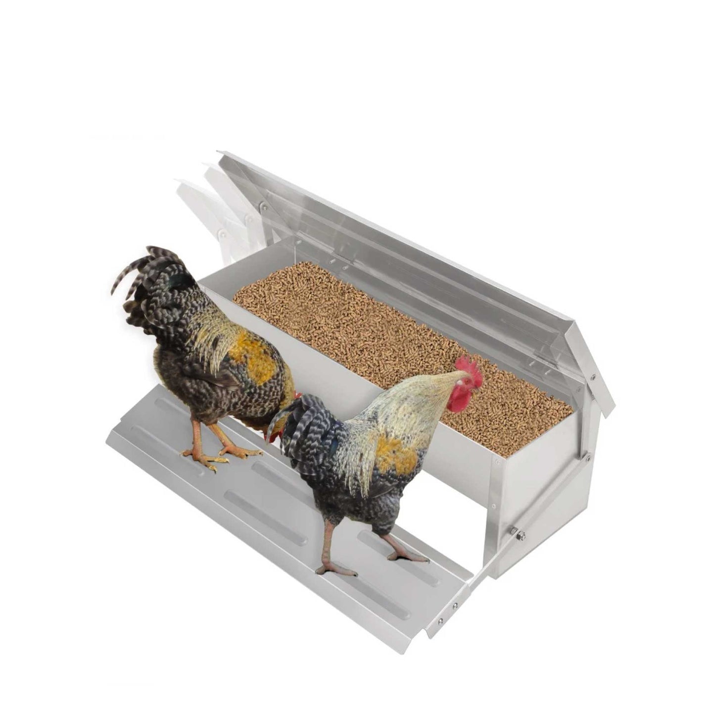 8L Automatic Chook Chicken Feeder Poultry Auto Treadle Aluminium Metal Coop - DogsDomain.com.au