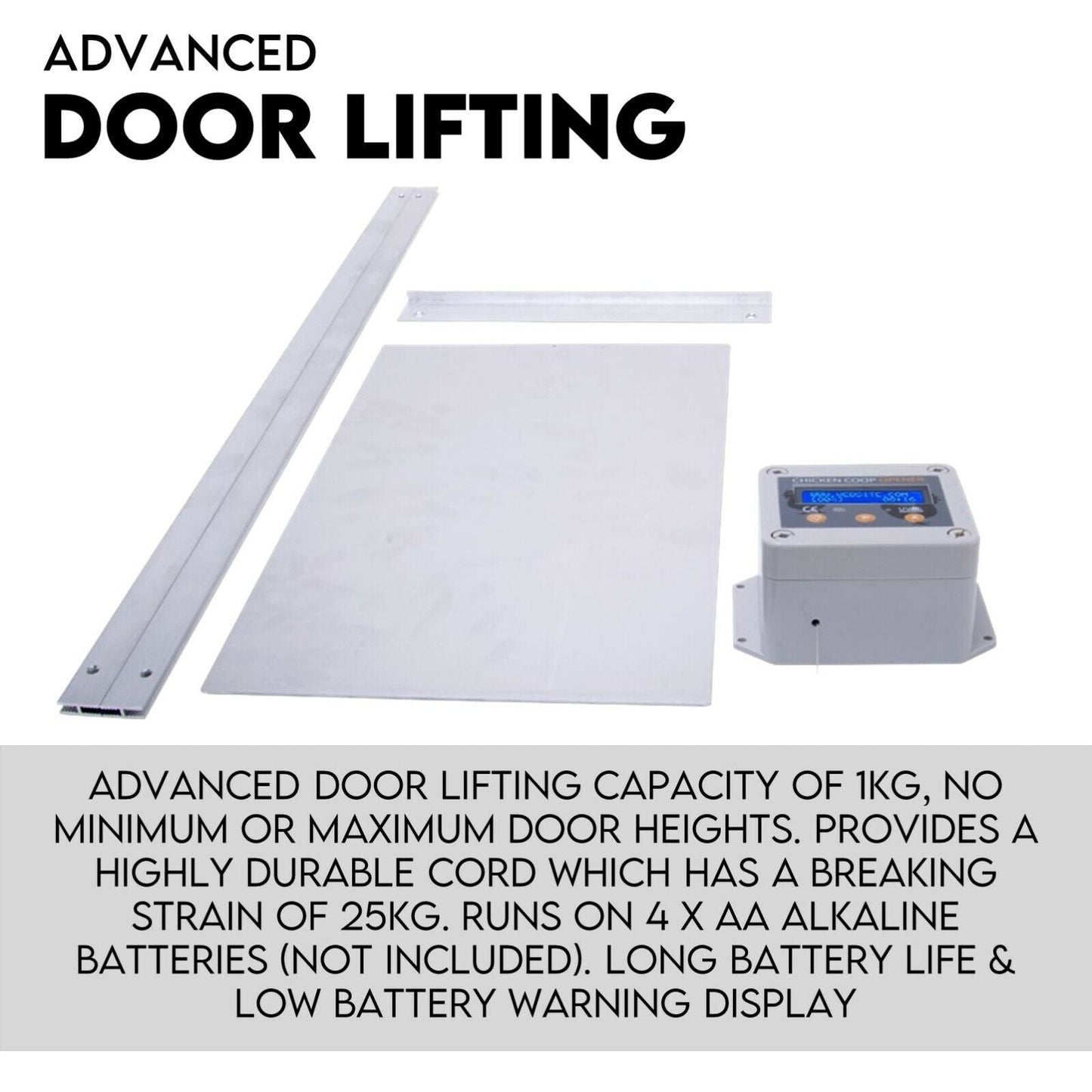 Chicken Coop Door with Digital LCD Screen to manage Timer and Sensor - DogsDomain.com.au