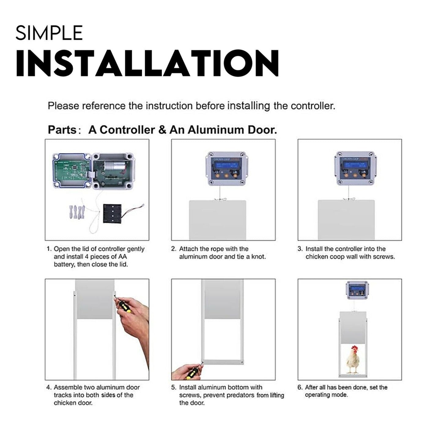 Chicken Coop Door with Digital LCD Screen to manage Timer and Sensor - DogsDomain.com.au