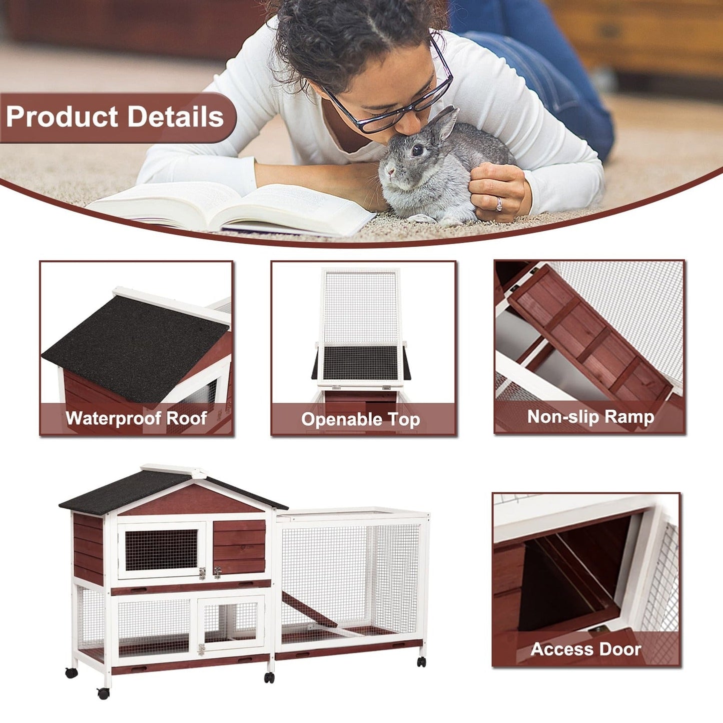 Double Storey Large Rabbit Hutch Guinea Pig Cage , Ferret Cage With Pull Out Tray On Wheels - DogsDomain.com.au