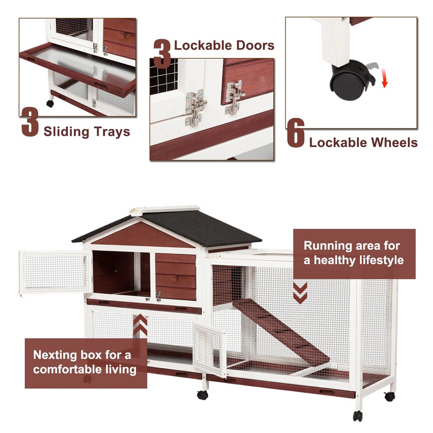 Double Storey Large Rabbit Hutch Guinea Pig Cage , Ferret Cage With Pull Out Tray On Wheels - DogsDomain.com.au