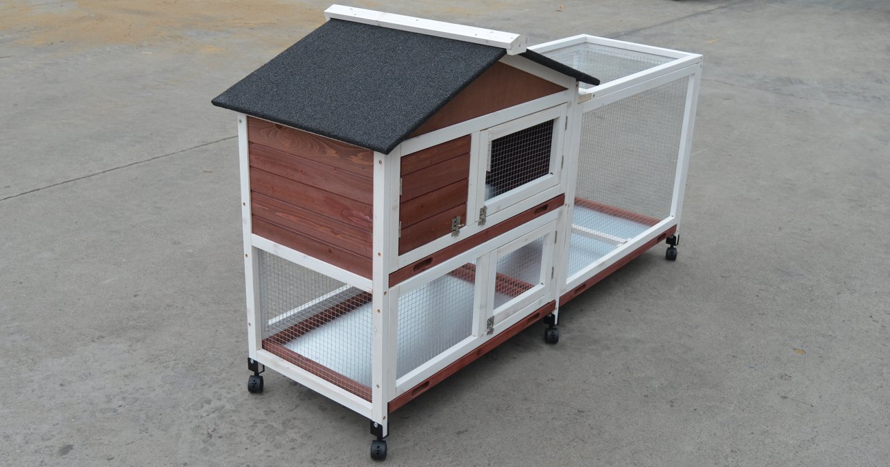 Double Storey Large Rabbit Hutch Guinea Pig Cage , Ferret Cage With Pull Out Tray On Wheels - DogsDomain.com.au