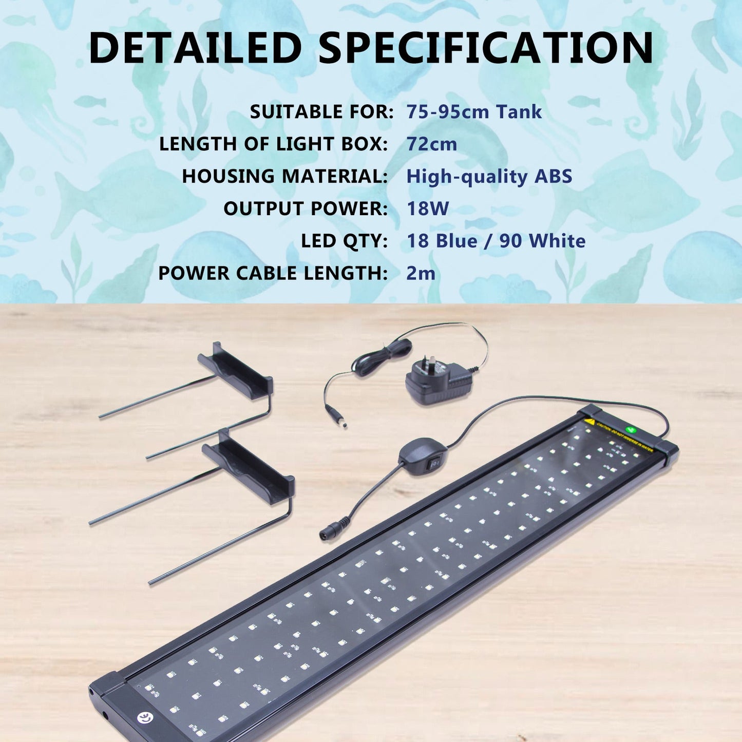 Dynamic Power 2 Set 18W Aquarium Blue White LED Light for Tank 75-95cm - DogsDomain.com.au