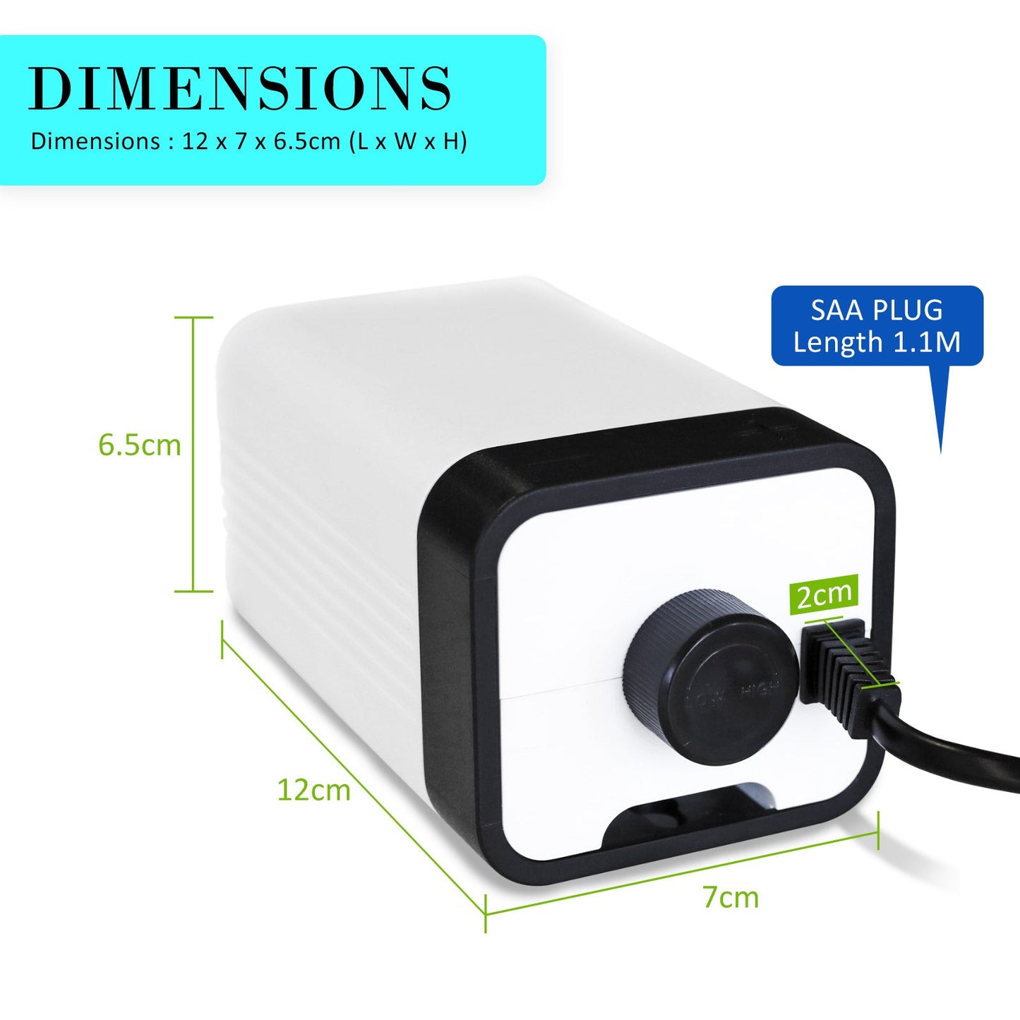 Dynamic Power Aquarium Air Pump Oxygen Hydroponic 2 Outlet 180L/H 4W - DogsDomain.com.au