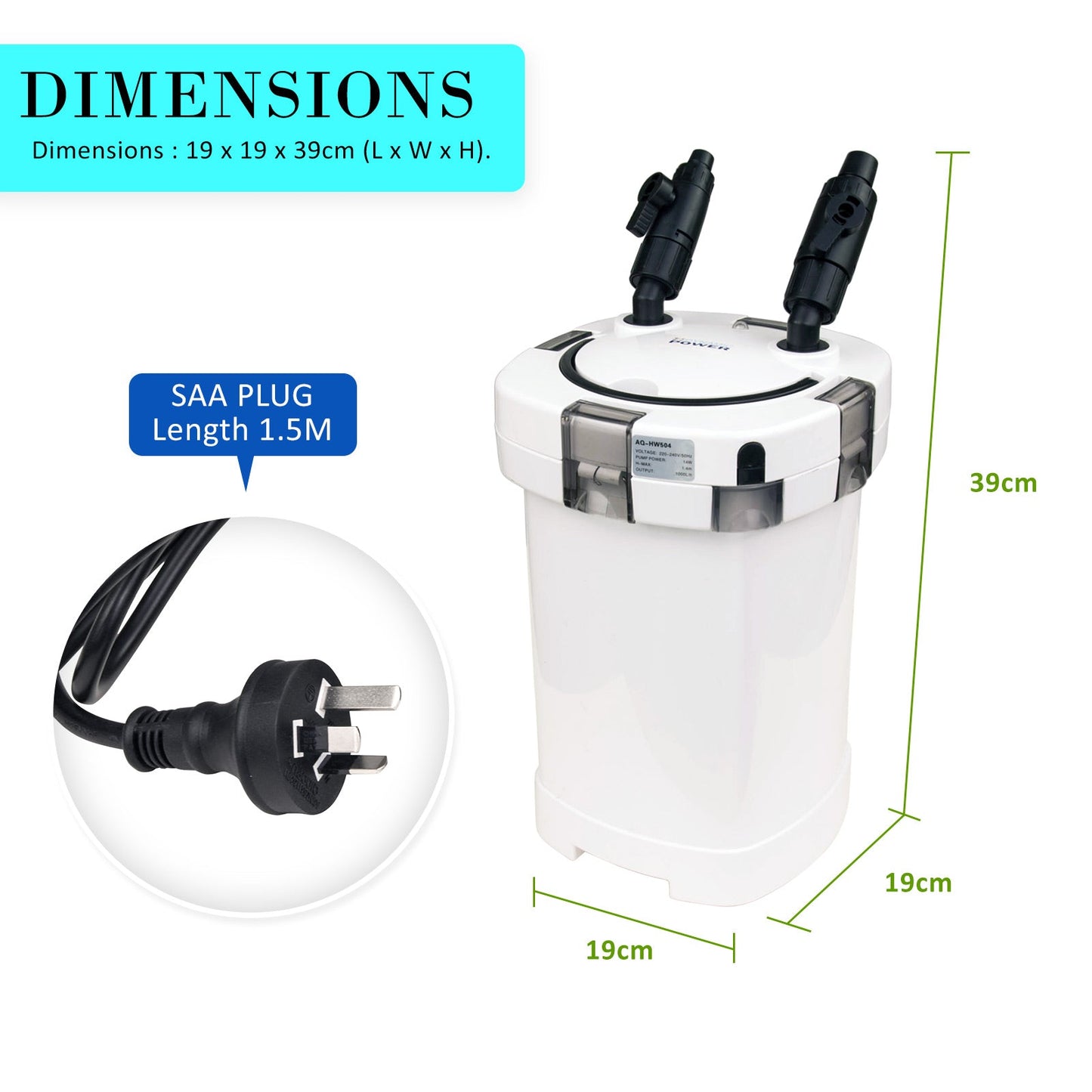 Dynamic Power Aquarium External Canister Filter 1000L/H - DogsDomain.com.au