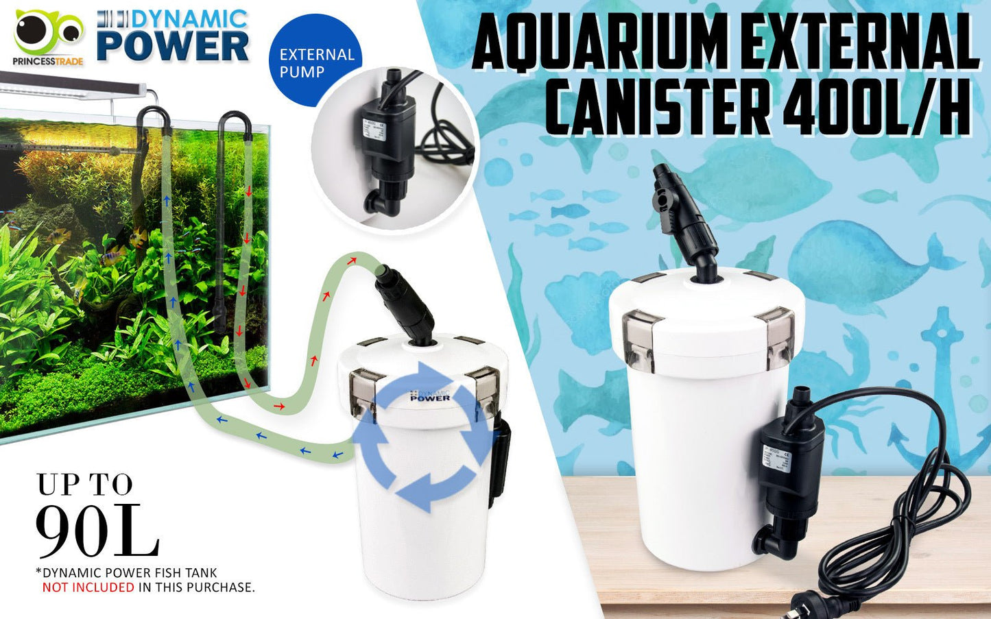 Dynamic Power Aquarium External Canister Filter 400L/H - DogsDomain.com.au