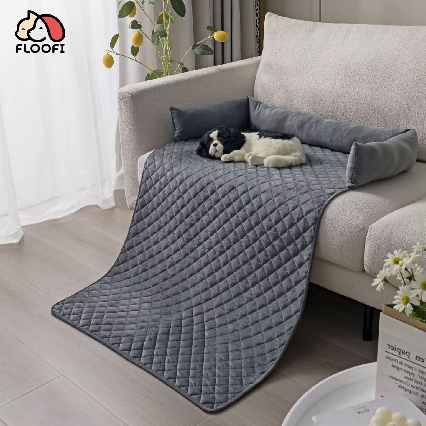 FLOOFI Pet Sofa Cover with Bolster L Size (Grey) FI-PSC-114-SMT - DogsDomain.com.au