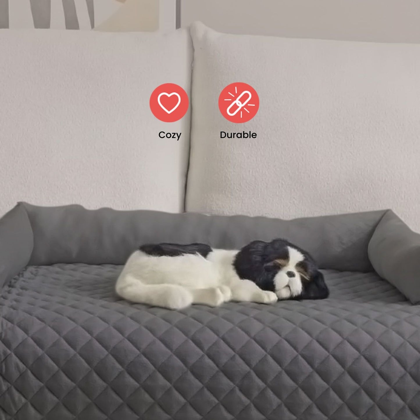 FLOOFI Pet Sofa Cover with Bolster L Size (Grey) FI-PSC-114-SMT - DogsDomain.com.au