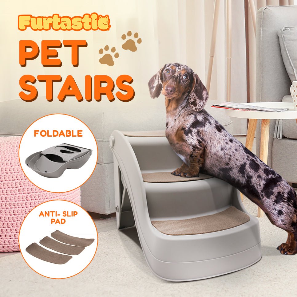 Furtastic 38cm Foldable Pet Stairs Ramp - Grey - DogsDomain.com.au