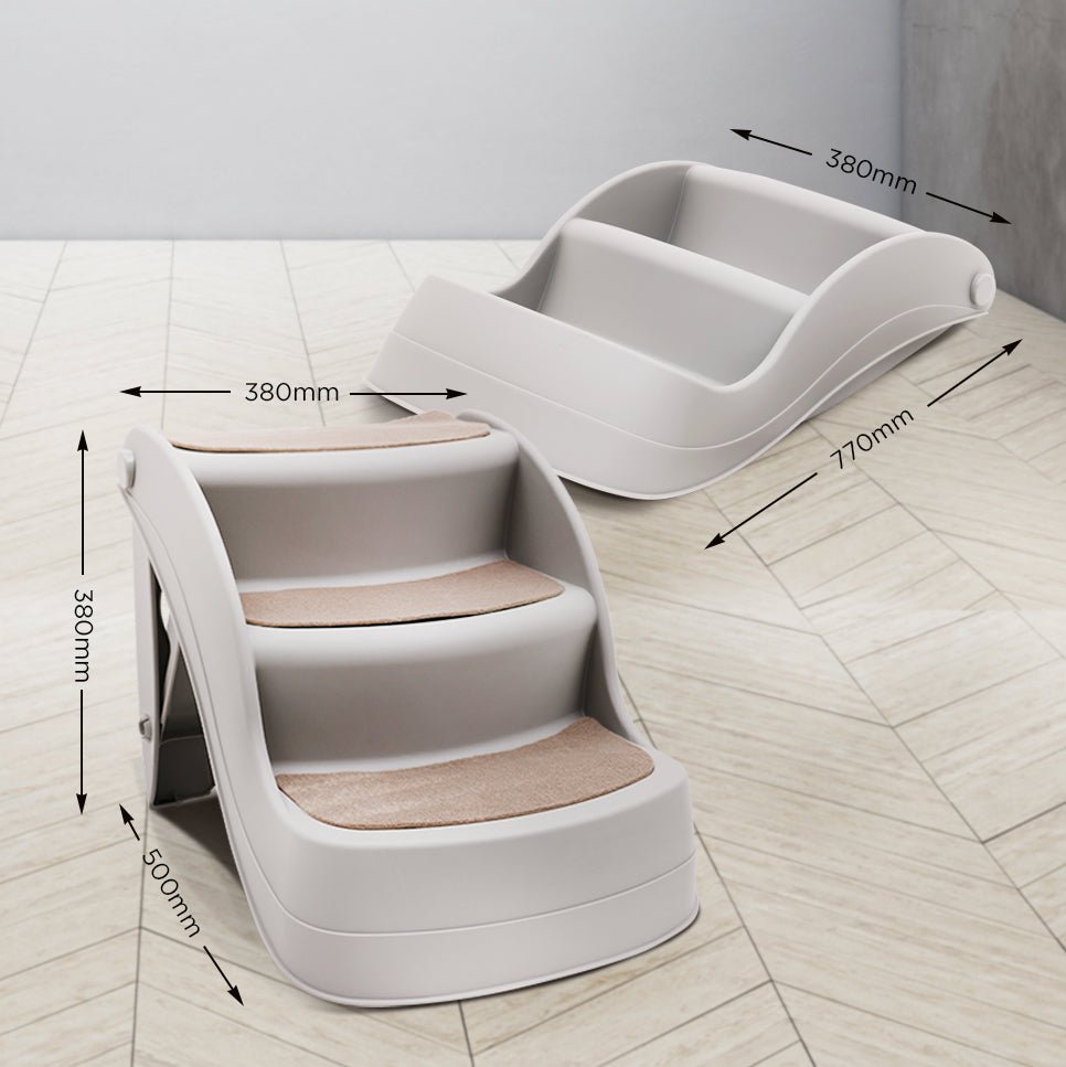 Furtastic 38cm Foldable Pet Stairs Ramp - Grey - DogsDomain.com.au