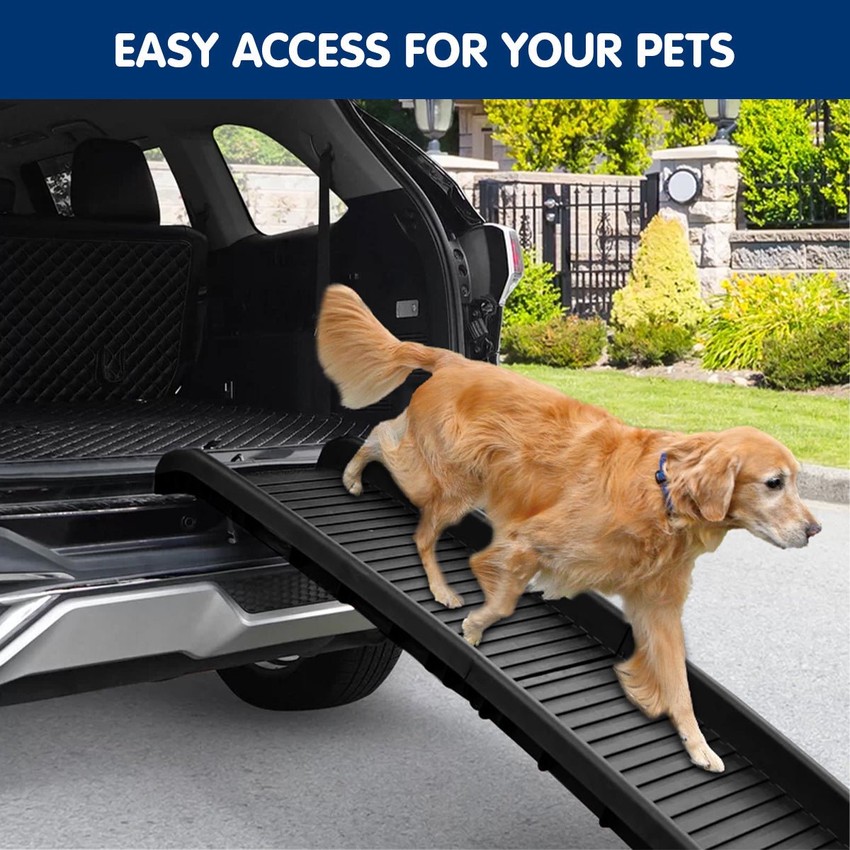Furtastic Foldable Car Dog Ramp Vehicle Ladder Step Stairs - Black - DogsDomain.com.au