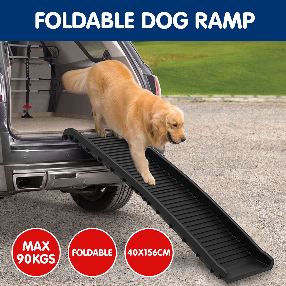 Furtastic Foldable Car Dog Ramp Vehicle Ladder Step Stairs - Black - DogsDomain.com.au