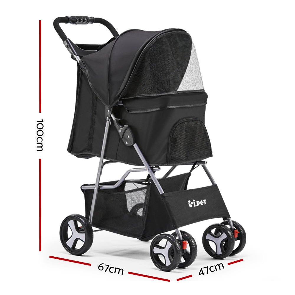 i.Pet 4 Wheel Pet Stroller - Black - DogsDomain.com.au