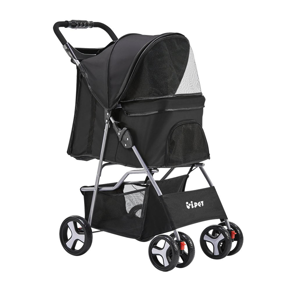 i.Pet 4 Wheel Pet Stroller - Black - DogsDomain.com.au