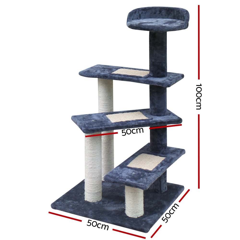 i.Pet Cat Tree 100cm Trees Scratching Post Scratcher Tower Condo House Furniture Wood Steps - DogsDomain.com.au
