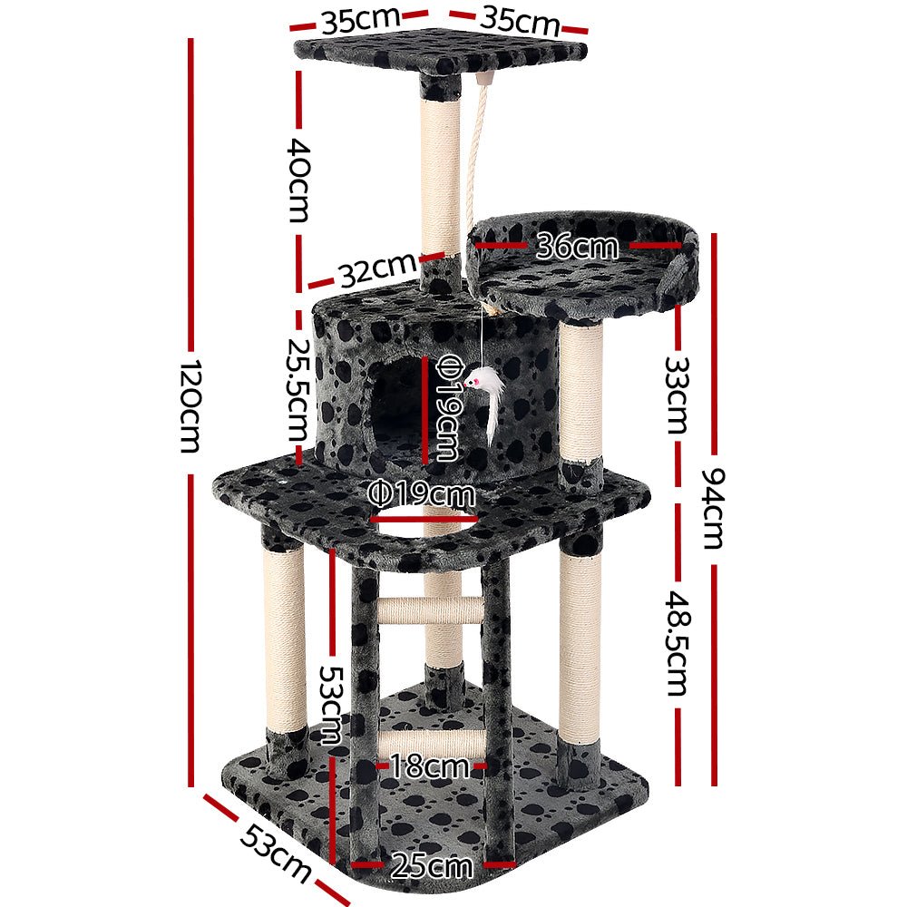i.Pet Cat Tree 120cm Trees Scratching Post Scratcher Tower Condo House Furniture Wood 120cm - DogsDomain.com.au