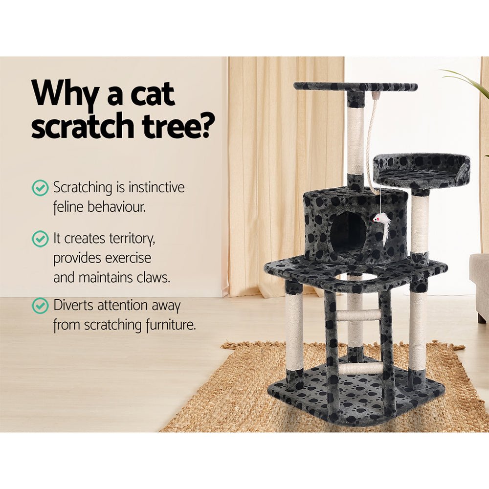 i.Pet Cat Tree 120cm Trees Scratching Post Scratcher Tower Condo House Furniture Wood 120cm - DogsDomain.com.au