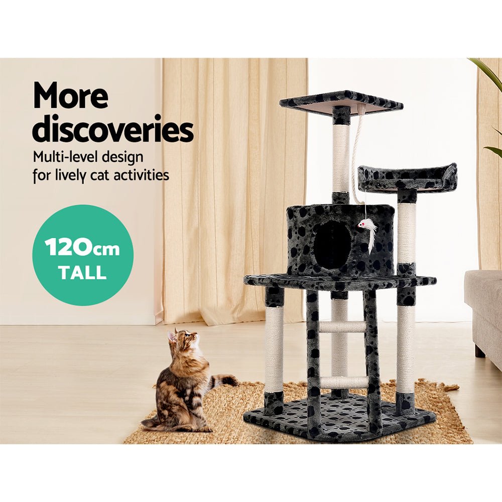 i.Pet Cat Tree 120cm Trees Scratching Post Scratcher Tower Condo House Furniture Wood 120cm - DogsDomain.com.au