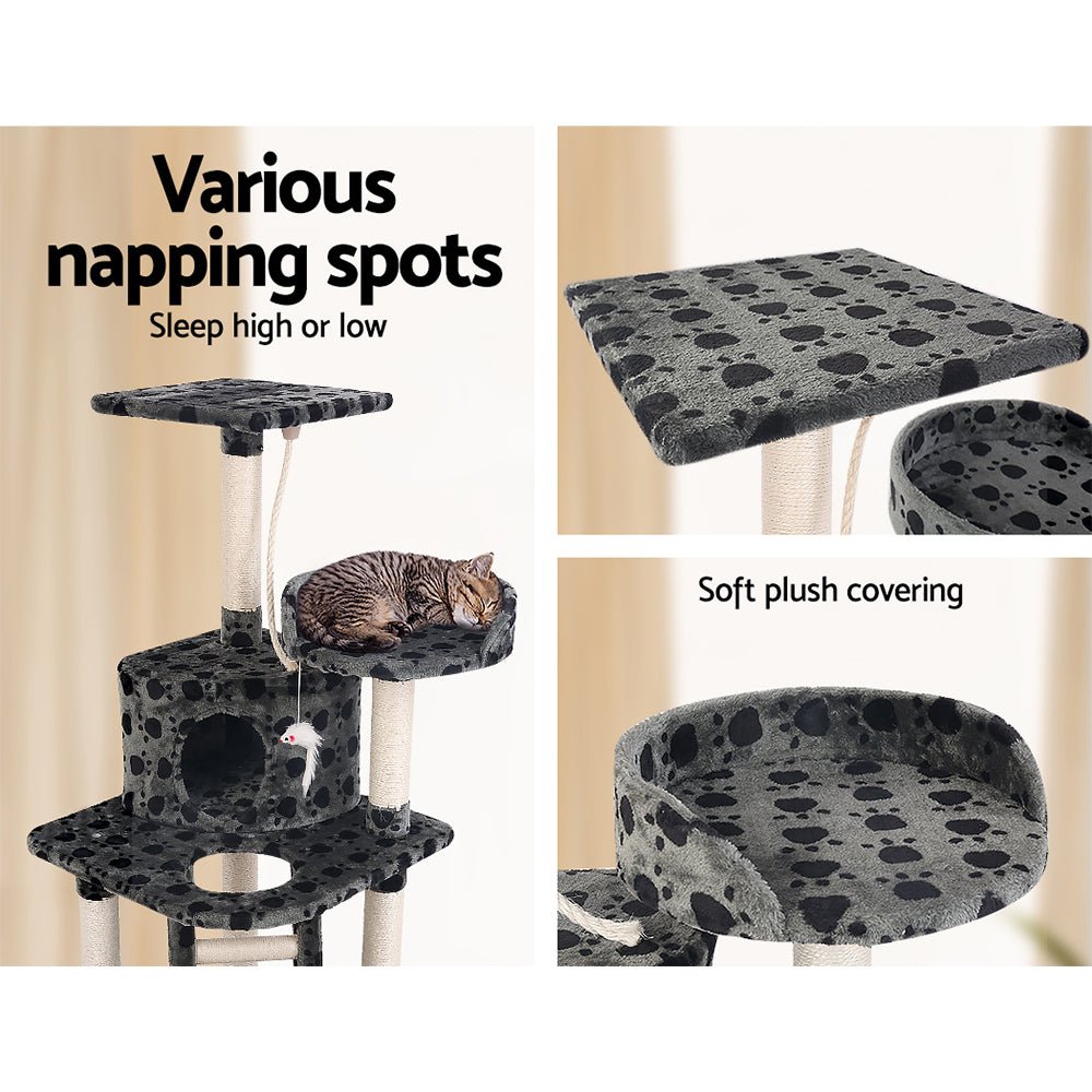 i.Pet Cat Tree 120cm Trees Scratching Post Scratcher Tower Condo House Furniture Wood 120cm - DogsDomain.com.au