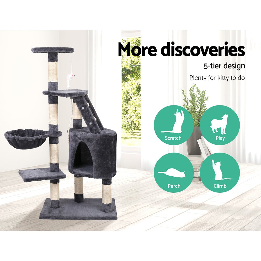 i.Pet Cat Tree 120cm Trees Scratching Post Scratcher Tower Condo House Furniture Wood Multi Level - DogsDomain.com.au