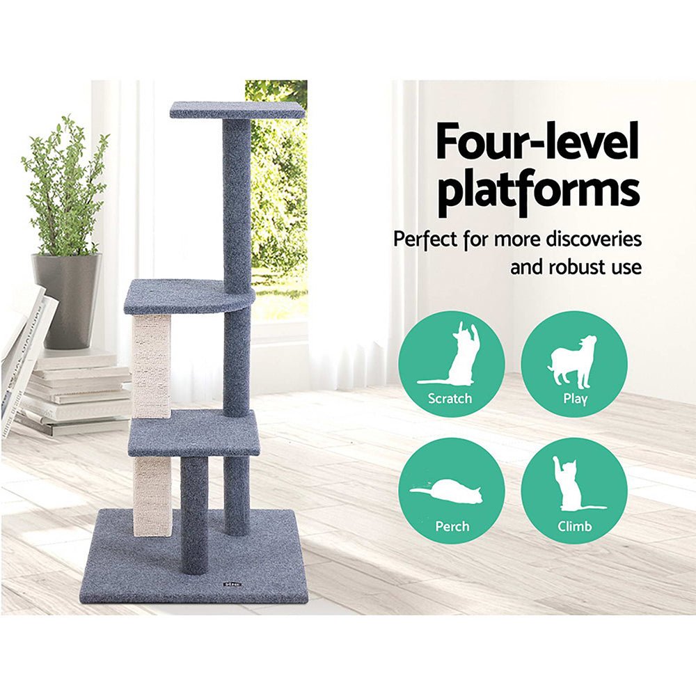 i.Pet Cat Tree 124cm Trees Scratching Post Scratcher Tower Condo House Furniture Wood Steps - DogsDomain.com.au