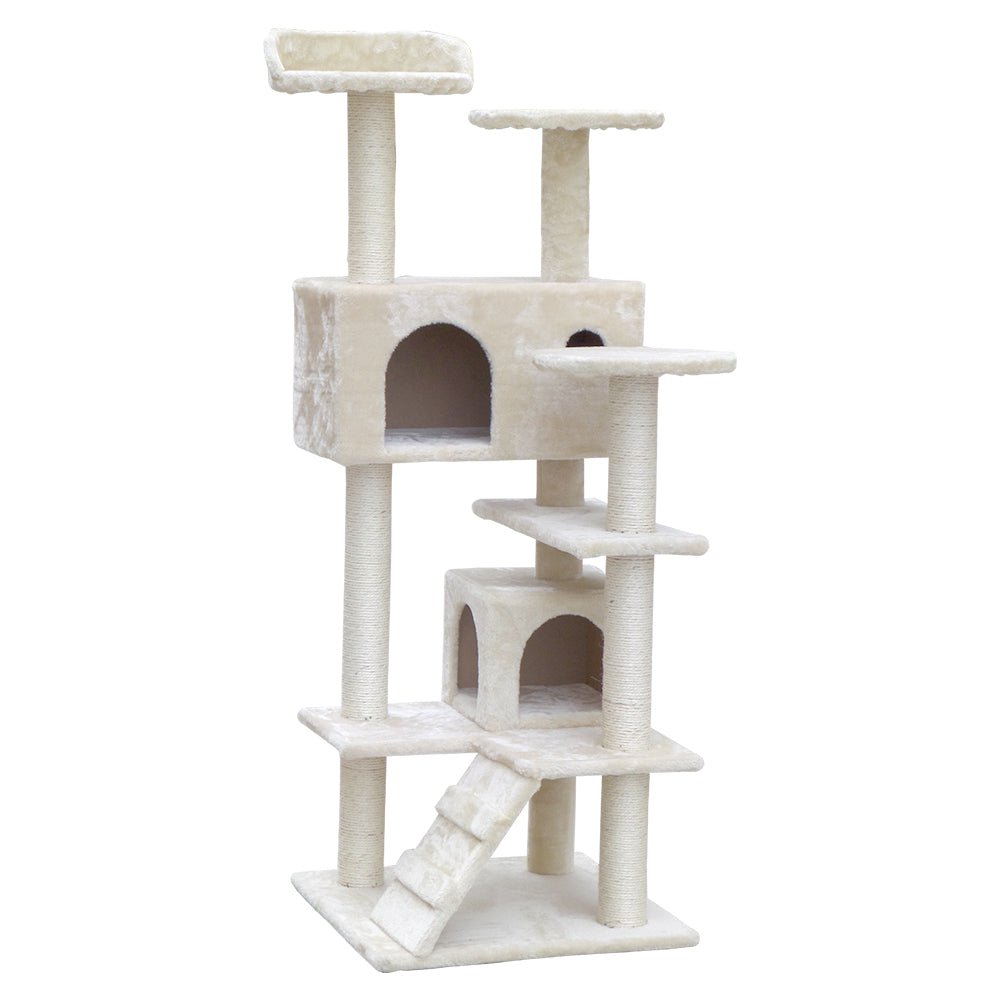 i.Pet Cat Tree 134cm Trees Scratching Post Scratcher Tower Condo House Furniture Wood Beige - DogsDomain.com.au