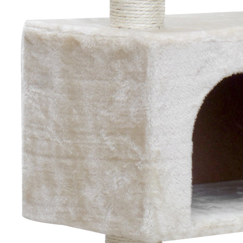 i.Pet Cat Tree 134cm Trees Scratching Post Scratcher Tower Condo House Furniture Wood Beige - DogsDomain.com.au