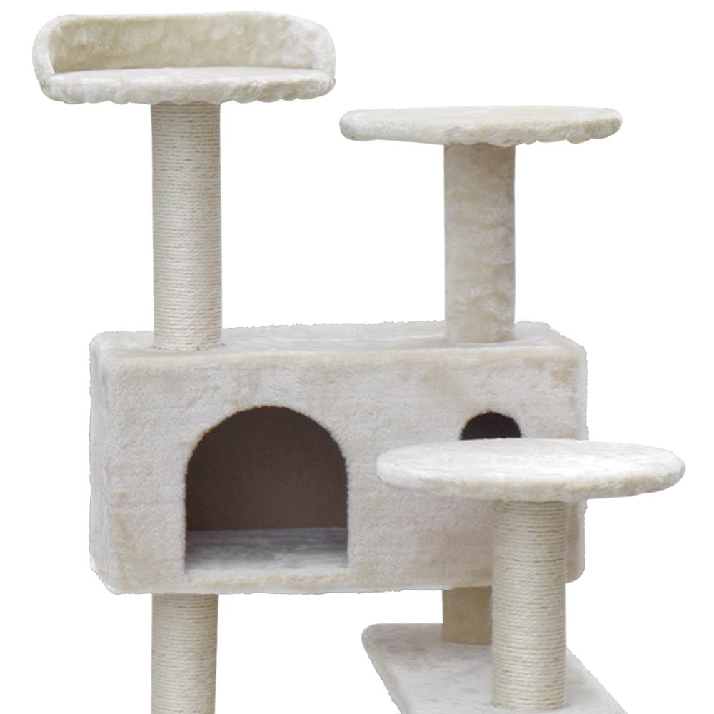 i.Pet Cat Tree 134cm Trees Scratching Post Scratcher Tower Condo House Furniture Wood Beige - DogsDomain.com.au