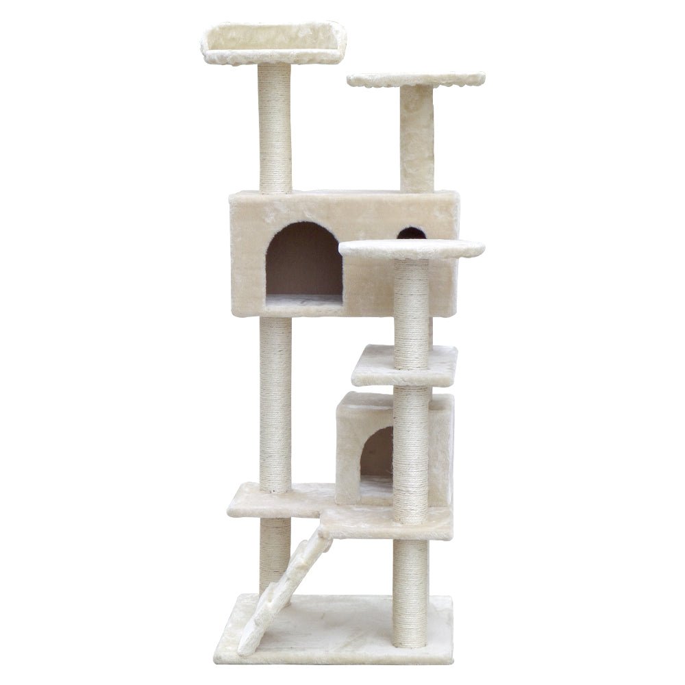 i.Pet Cat Tree 134cm Trees Scratching Post Scratcher Tower Condo House Furniture Wood Beige - DogsDomain.com.au