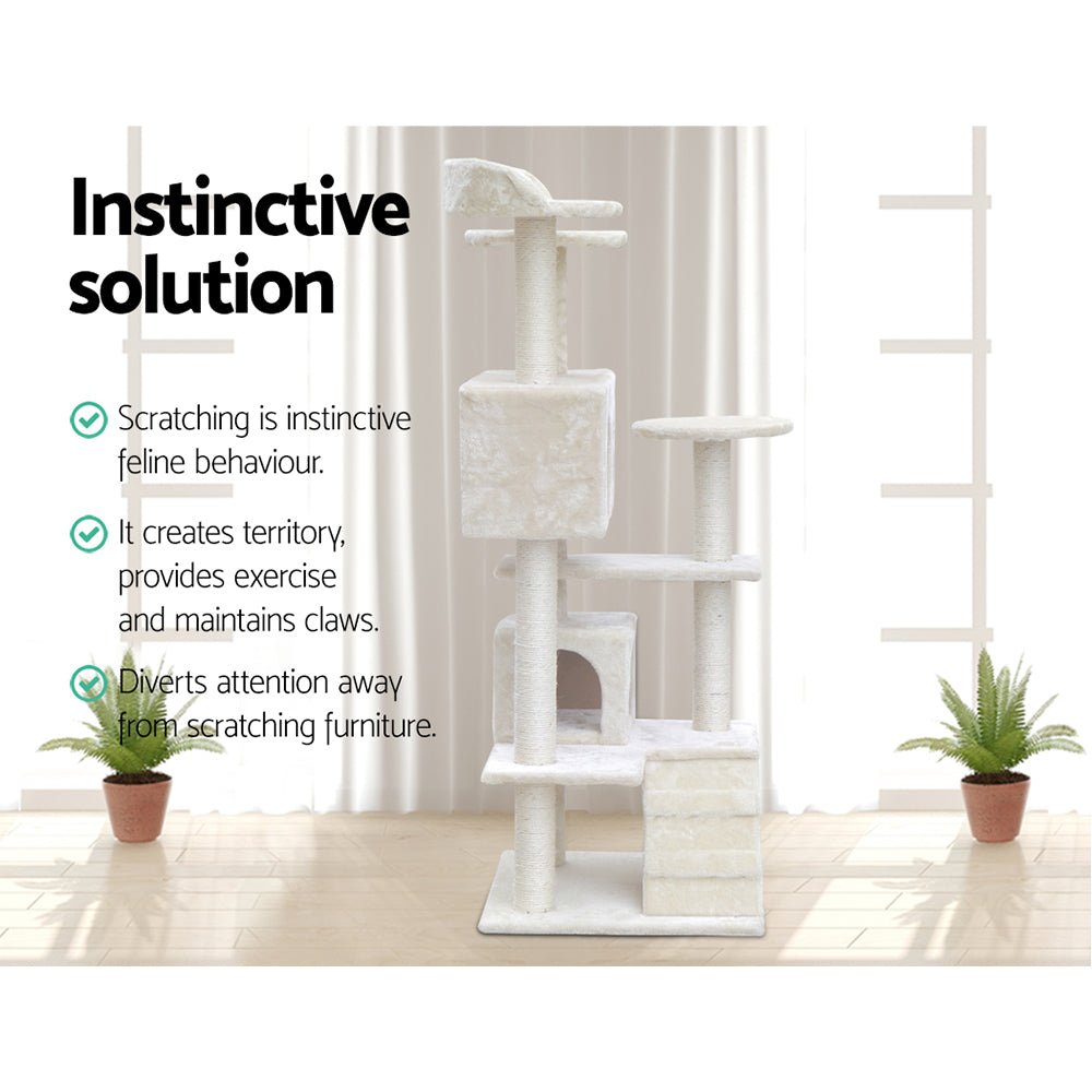 i.Pet Cat Tree 134cm Trees Scratching Post Scratcher Tower Condo House Furniture Wood Beige - DogsDomain.com.au