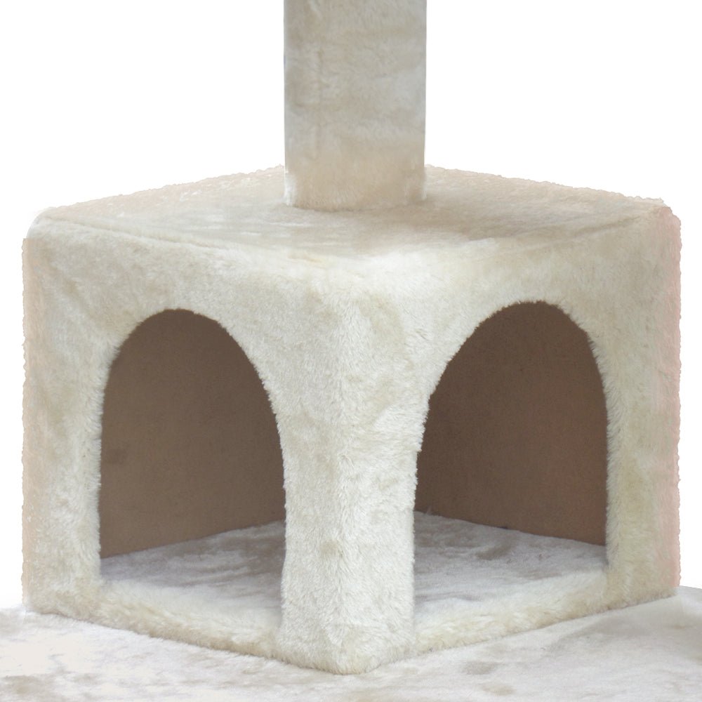 i.Pet Cat Tree 134cm Trees Scratching Post Scratcher Tower Condo House Furniture Wood Beige - DogsDomain.com.au