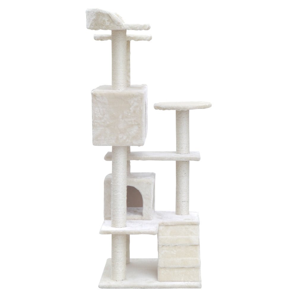 i.Pet Cat Tree 134cm Trees Scratching Post Scratcher Tower Condo House Furniture Wood Beige - DogsDomain.com.au