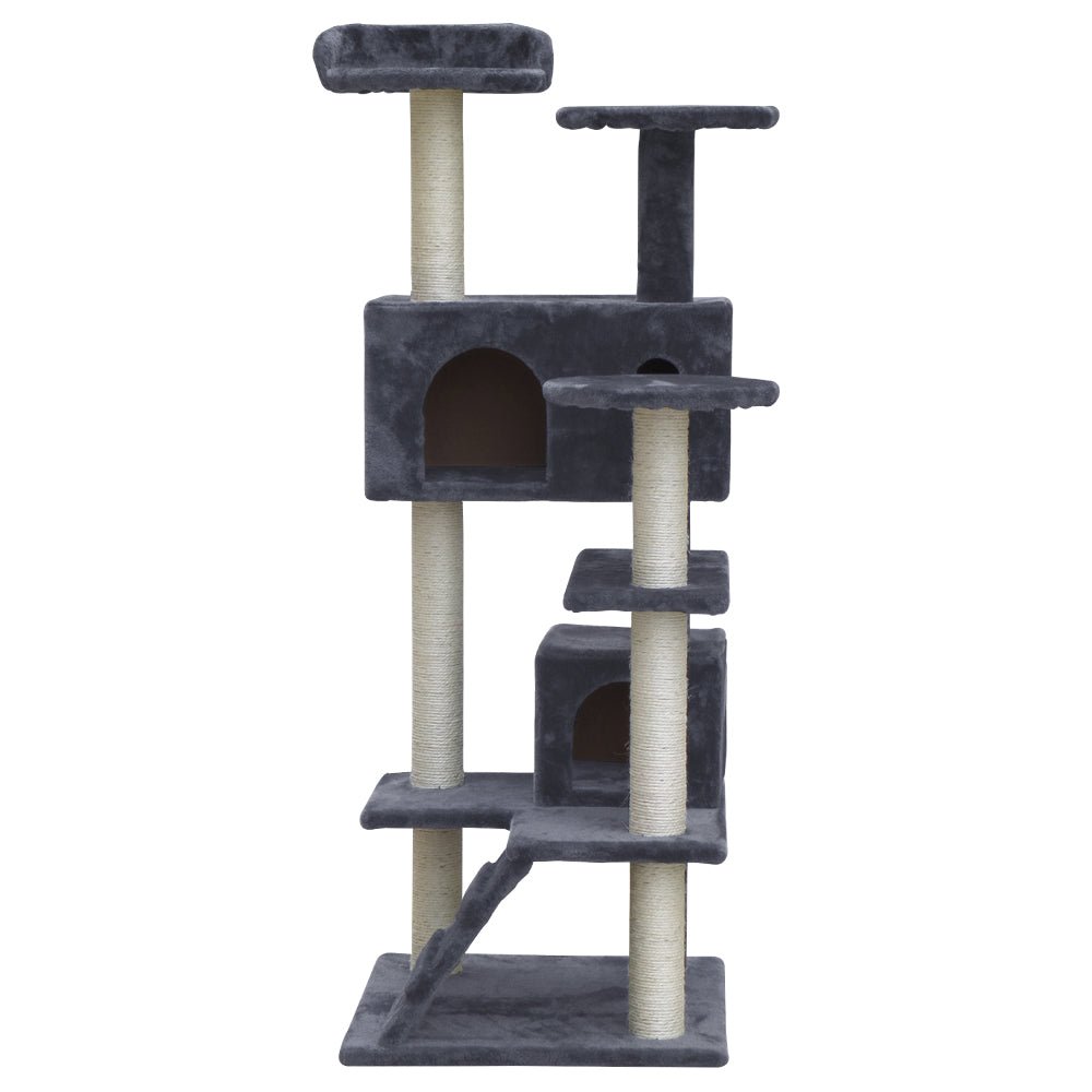i.Pet Cat Tree 134cm Trees Scratching Post Scratcher Tower Condo House Furniture Wood Grey - DogsDomain.com.au