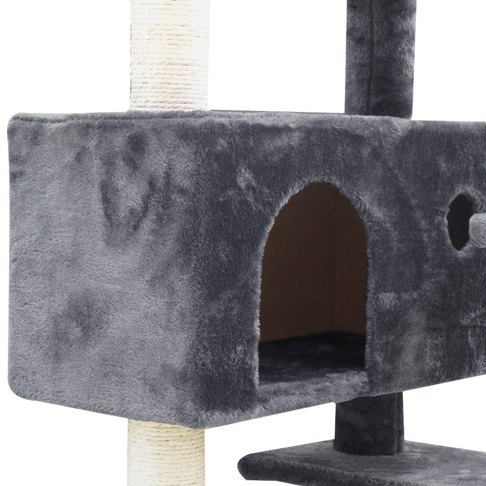 i.Pet Cat Tree 134cm Trees Scratching Post Scratcher Tower Condo House Furniture Wood Grey - DogsDomain.com.au
