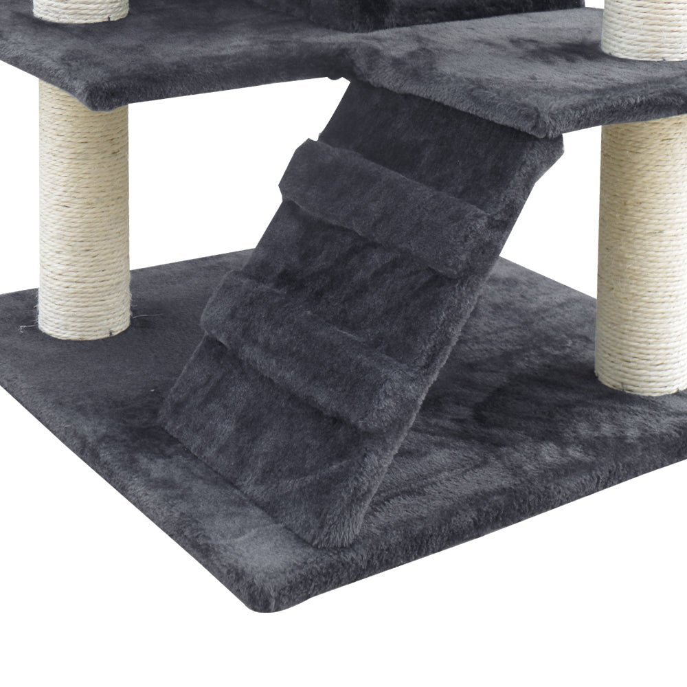 i.Pet Cat Tree 134cm Trees Scratching Post Scratcher Tower Condo House Furniture Wood Grey - DogsDomain.com.au