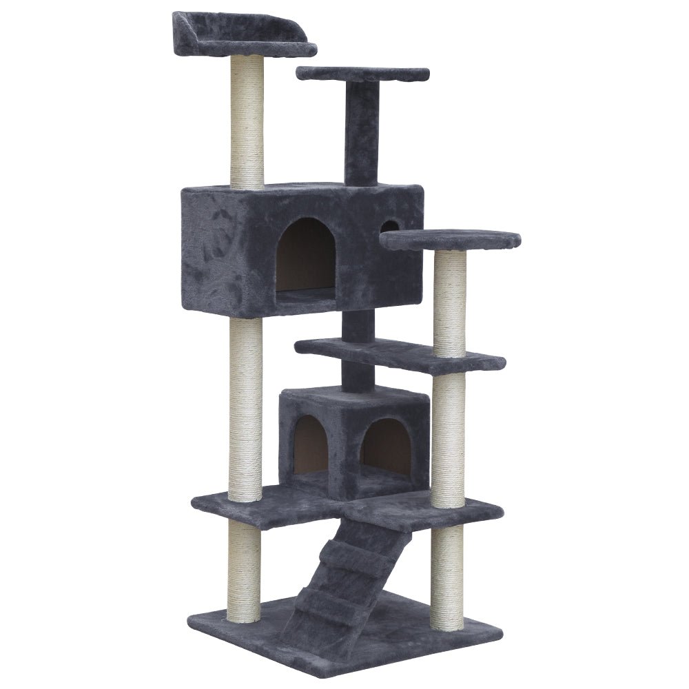 i.Pet Cat Tree 134cm Trees Scratching Post Scratcher Tower Condo House Furniture Wood Grey - DogsDomain.com.au