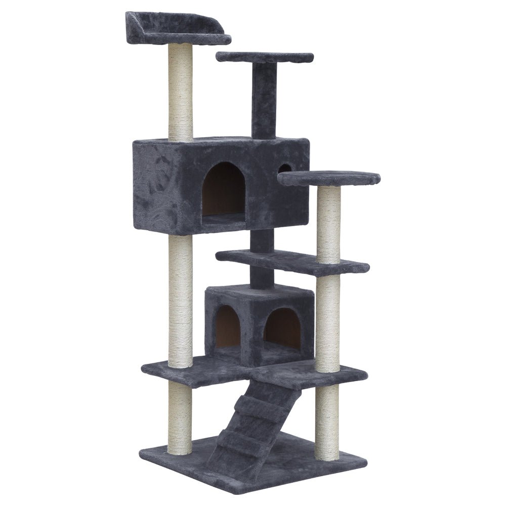 i.Pet Cat Tree 134cm Trees Scratching Post Scratcher Tower Condo House Furniture Wood Grey - DogsDomain.com.au