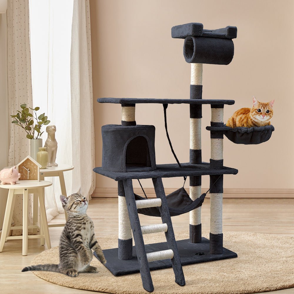 i.Pet Cat Tree 141cm Trees Scratching Post Scratcher Tower Condo House Furniture Wood - DogsDomain.com.au