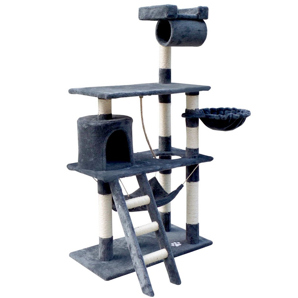 i.Pet Cat Tree 141cm Trees Scratching Post Scratcher Tower Condo House Furniture Wood - DogsDomain.com.au