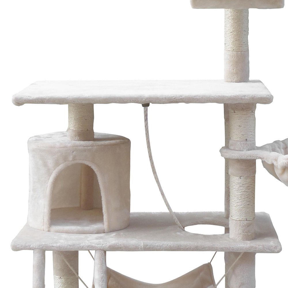 i.Pet Cat Tree 141cm Trees Scratching Post Scratcher Tower Condo House Furniture Wood Beige - DogsDomain.com.au