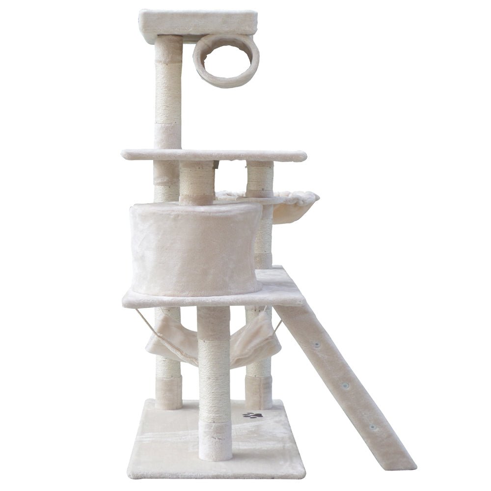 i.Pet Cat Tree 141cm Trees Scratching Post Scratcher Tower Condo House Furniture Wood Beige - DogsDomain.com.au