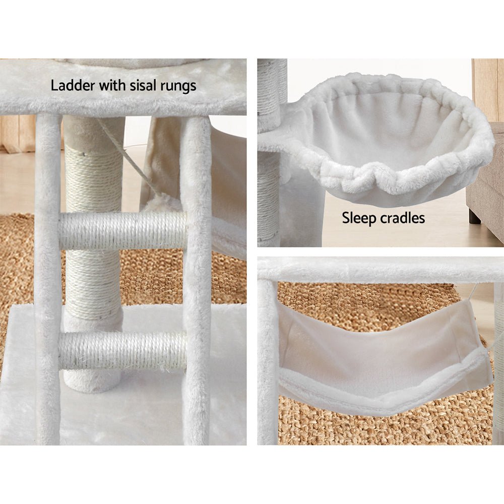 i.Pet Cat Tree 141cm Trees Scratching Post Scratcher Tower Condo House Furniture Wood Beige - DogsDomain.com.au
