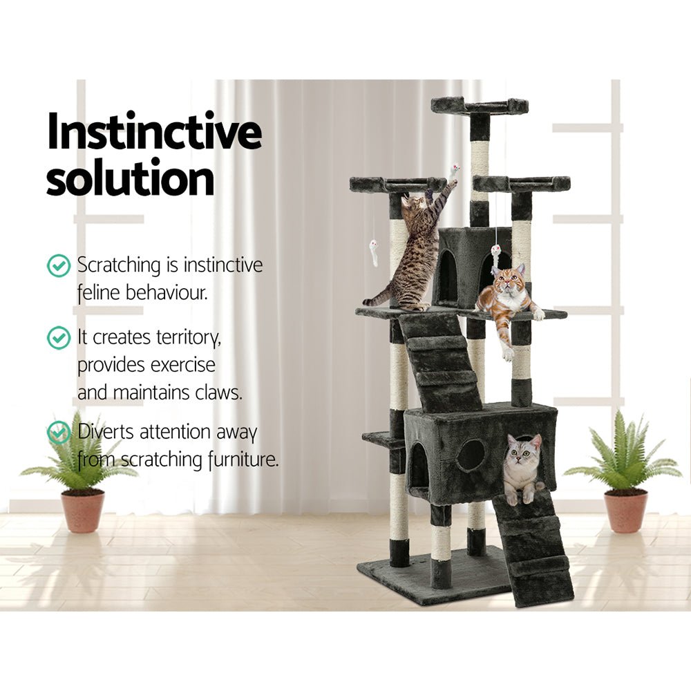 i.Pet Cat Tree 180cm Trees Scratching Post Scratcher Tower Condo House Furniture Wood - DogsDomain.com.au