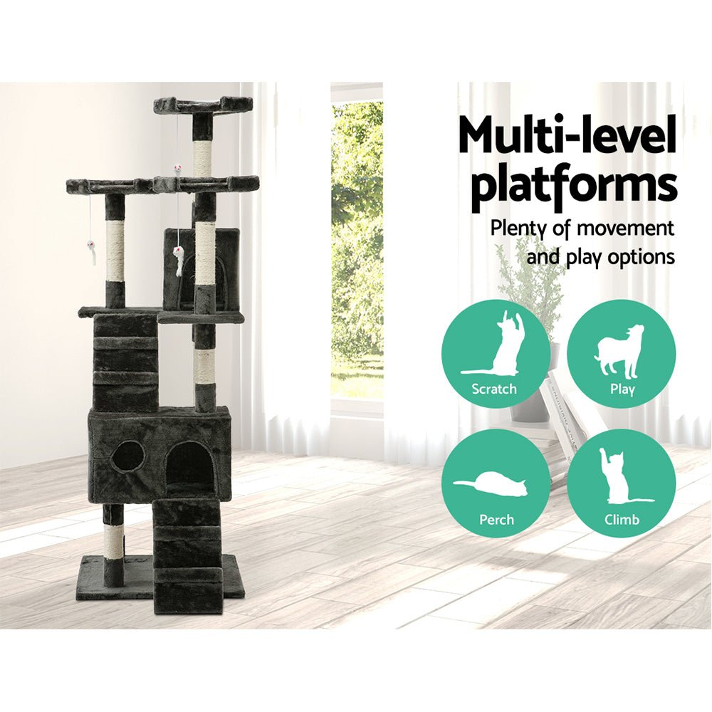 i.Pet Cat Tree 180cm Trees Scratching Post Scratcher Tower Condo House Furniture Wood - DogsDomain.com.au
