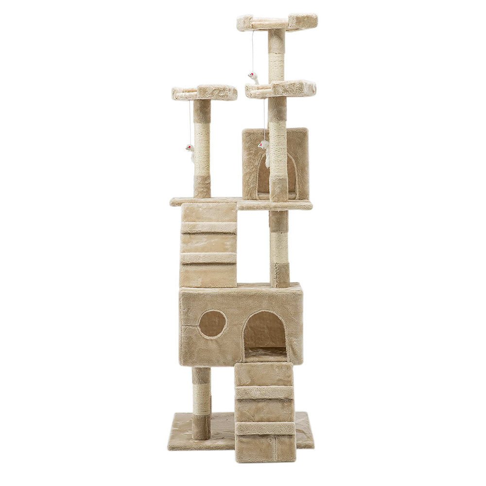 i.Pet Cat Tree 180cm Trees Scratching Post Scratcher Tower Condo House Furniture Wood Beige - DogsDomain.com.au