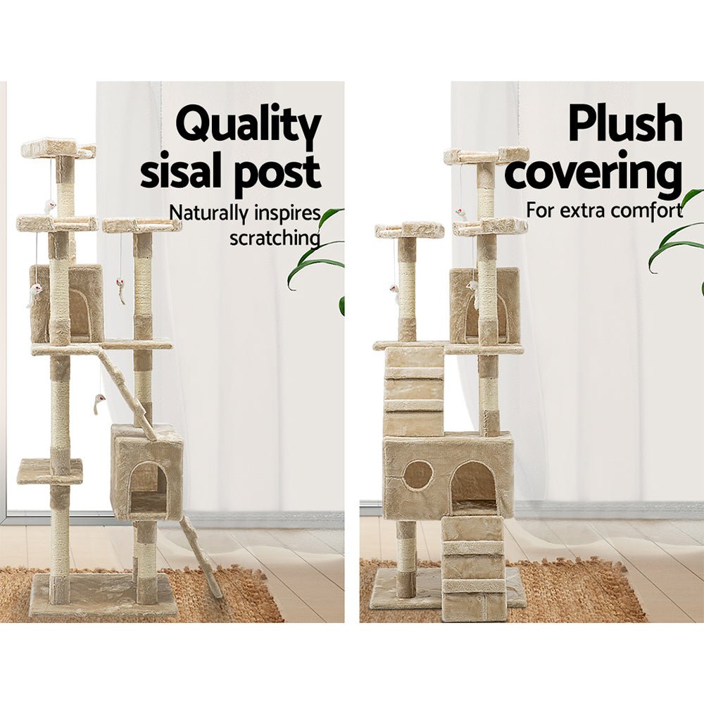 i.Pet Cat Tree 180cm Trees Scratching Post Scratcher Tower Condo House Furniture Wood Beige - DogsDomain.com.au