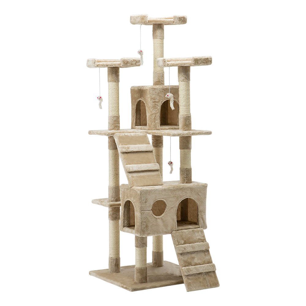 i.Pet Cat Tree 180cm Trees Scratching Post Scratcher Tower Condo House Furniture Wood Beige - DogsDomain.com.au