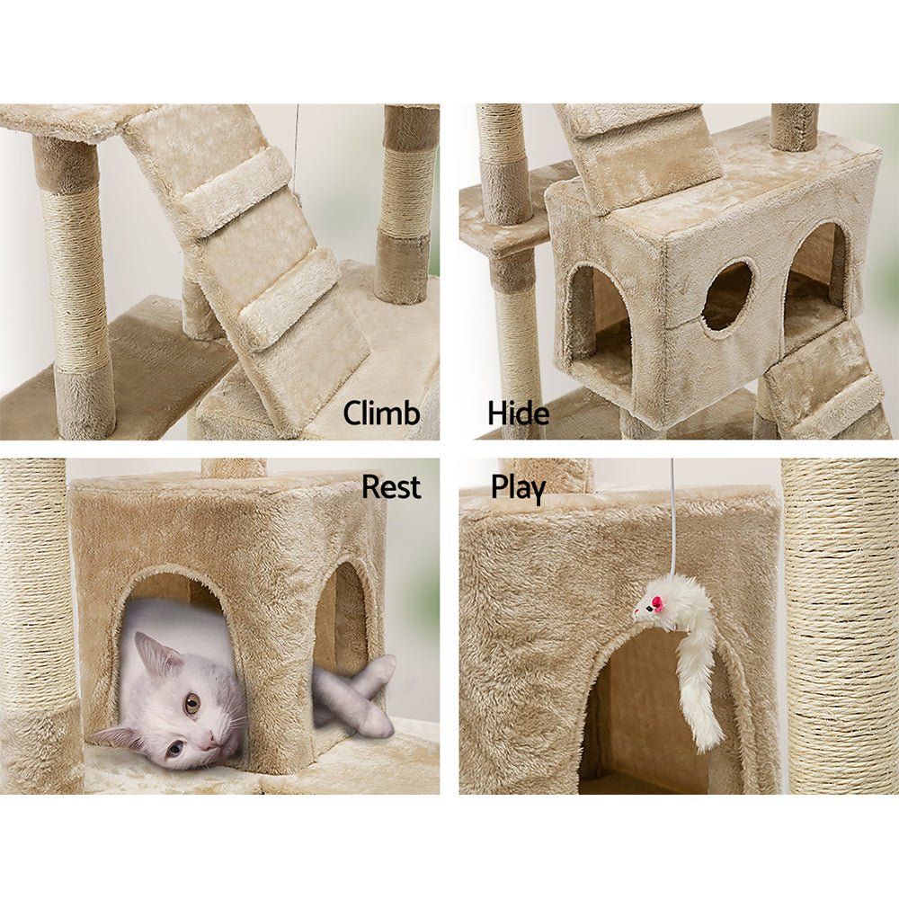 i.Pet Cat Tree 180cm Trees Scratching Post Scratcher Tower Condo House Furniture Wood Beige - DogsDomain.com.au