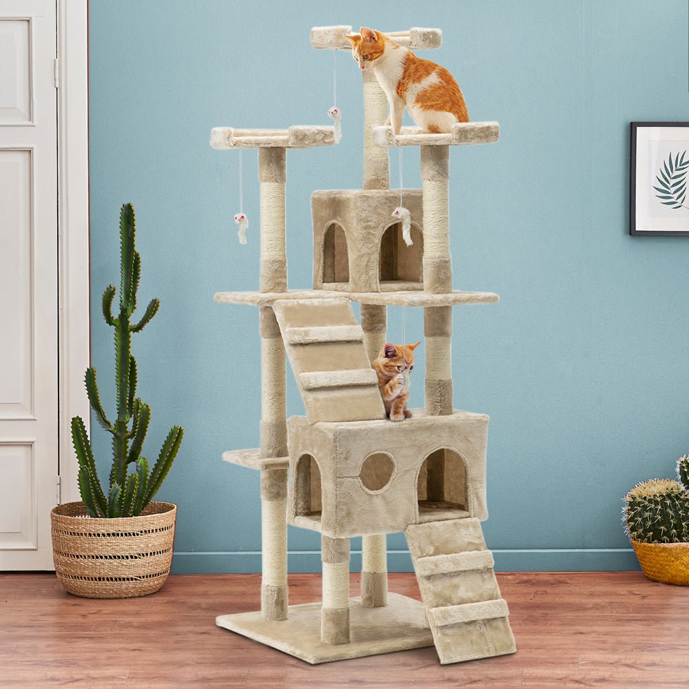i.Pet Cat Tree 180cm Trees Scratching Post Scratcher Tower Condo House Furniture Wood Beige - DogsDomain.com.au